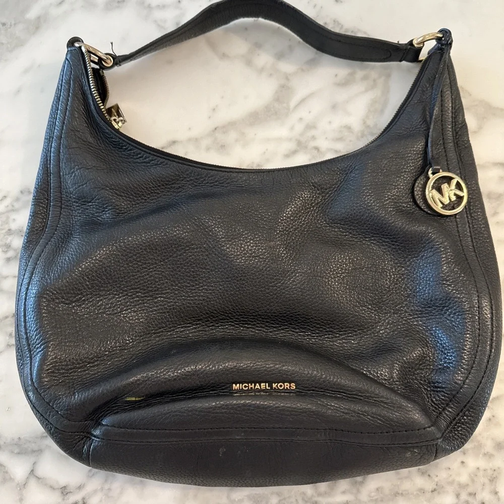 Michael Kors Black Pebbled Leather Lydia‎ Hobo Bag Soft Supple Leather Classic